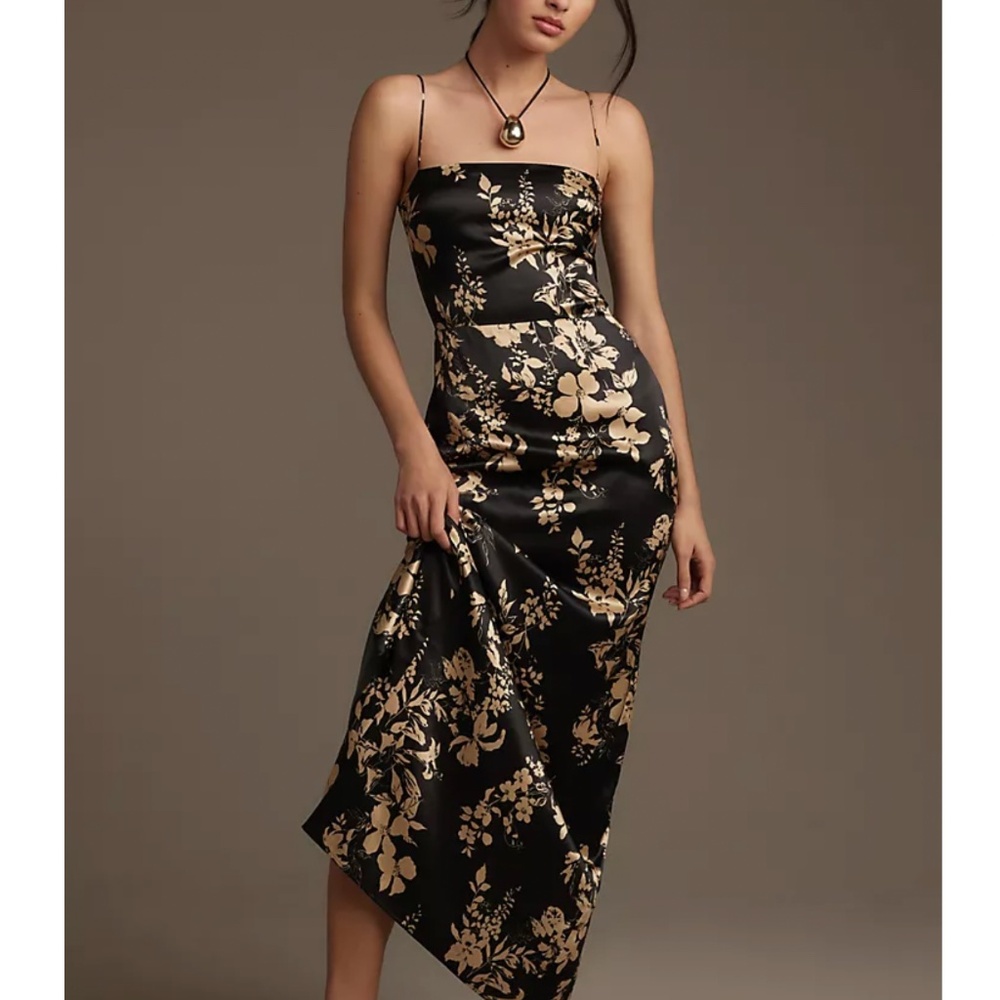 Reformation Black and Gold Floral Midi Dress